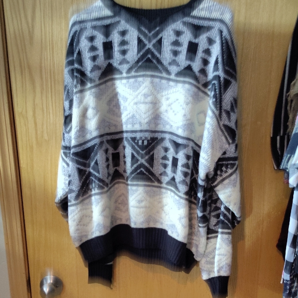 Expressions Black and Cream Ribbed Neck Knit Sweater